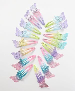 Babyhug Snap Clips with Butterfly Applique Set of 16 - Multicolor