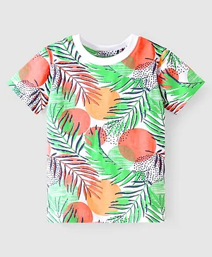 Ollington St. 100% Cotton Knit Half Sleeves T-Shirt Tropical Print - Multicolor