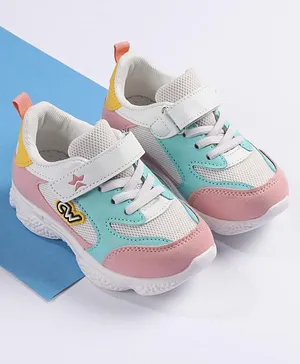 Cute Walk by Babyhug Velcro Closure Sneakers - White Pink & Blue