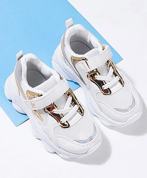 Cute Walk by Babyhug Holographic Sneakers with Velcro Closure - White & Golden