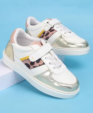 Pine Kids Casual Shoes with Velcro Closure - White & Golden
