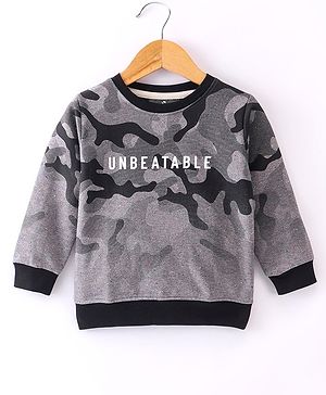 Ollypop Looper Full Sleeves Sweatshirt Text Printed - Black
