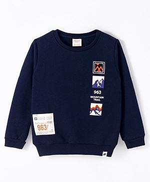 Ollypop Fleece Full Sleeves Sweatshirt Text Printed - Navy Blue