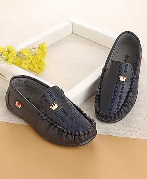 Cute Walk by Babyhug Party Wear Loafer Shoes with Crown Applique - Navy Blue