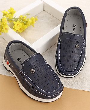 Cute Walk by Babyhug Slip On Formal & Partywear Solid Shoes with Flower Applique - Navy Blue