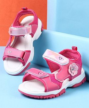 Cute Walk by Babyhug Sandals With Velcro Closure Floral Applique - Fuchsia