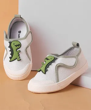 Cute Walk by Babyhug Velcro Closure Casual Shoes With Dino Applique - White