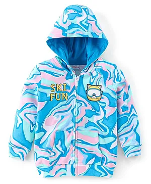Babyhug Cotton Knit Full Sleeves Hooded Sweat Jacket with Front Zipper & Marble Print - Blue