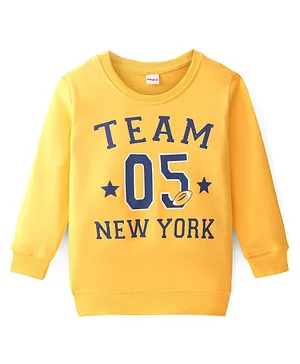 Babyhug Cotton Knit Full Sleeves Sweatshirt with Graphics Text Print - Yellow