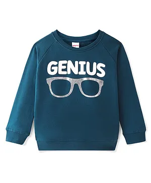 Babyhug 100% Cotton Knit Raglan Sleeves Sweatshirt with Foil Detailing - Navy Blue