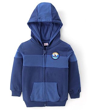 Babyhug 100% Cotton Knit Full Sleeves Hooded Sweatjacket With Adventure Patch - Navy Blue