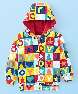 Babyhug 100% Cotton Knit Full Sleeves Hooded Sweatjacket with Zipper & Star Print - Multicolour