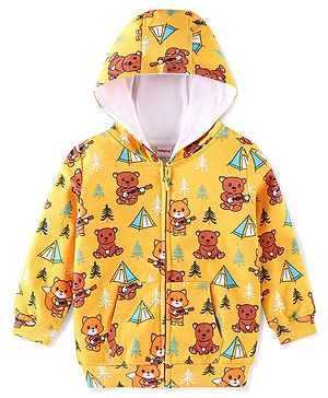 Babyhug 100% Cotton Knit Full Sleeves Hooded Sweatshirt With Teddy Print - Yellow