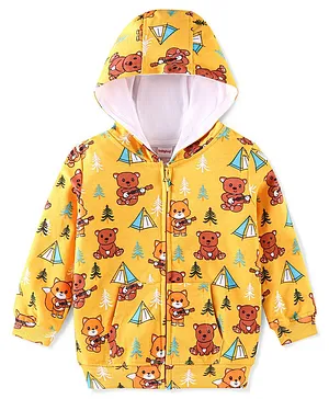 Babyhug 100% Cotton Knit Full Sleeves Hooded Sweatshirt With Teddy Print - Yellow