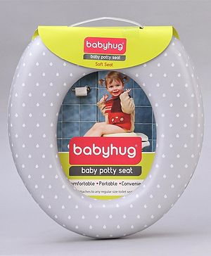 Babyhug Soft Cushioned Baby Potty Seat with Polka Dot Theme  - White & Grey