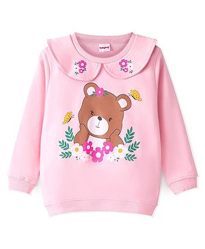Babyhug Cotton Knit Full Sleeves Sweatshirt Teddy Bear Graphics- Pink