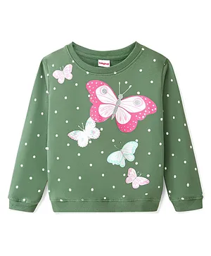 Babyhug 100% Cotton Knit Full Sleeves Sweatshirt with Butterfly Graphics - Green