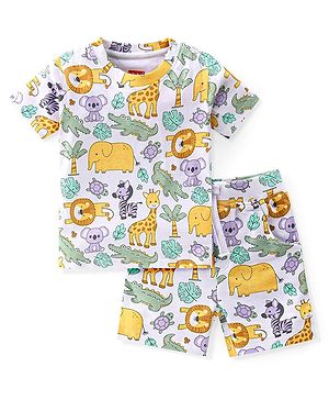 Babyhug Cotton Knit Half Sleeves T-Shirt and Shorts Koala Print - Multicolour