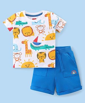 Babyhug 100% Cotton Single Jersey Knit Half Sleeves T-Shirt & Shorts Set Lion Print - Multicolour