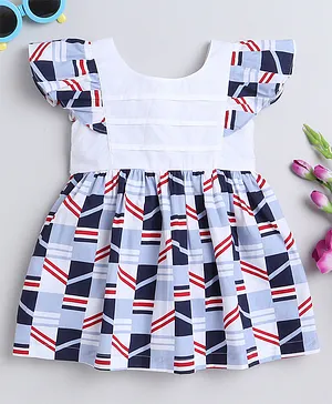 MANET Half Sleeves Striped Dress - White