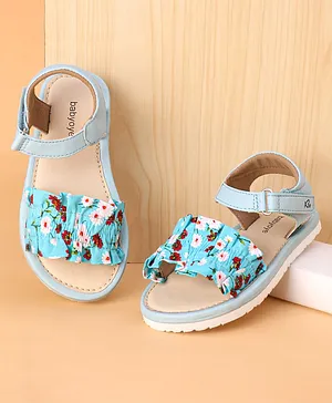 Babyoye Velcro Closure Sandals with Floral Design- Blue