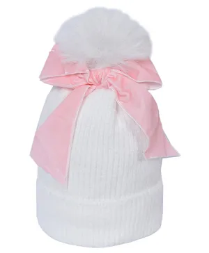 CrayonFlakes Bow & Pom Pom Detailed Woolen Cap - White