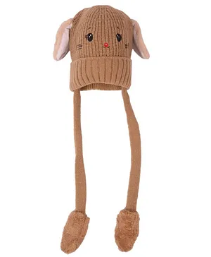 CrayonFlakes Animal Face Detailed Woolen Cap - Brown