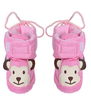 CrayonFlakes Animals Face Detailed Soft Booties - Pink