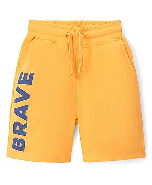 Pine Kids Cotton Terry Knit Above Knee Length Text Printed Shorts - Yellow