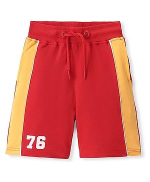 Pine Kids Cotton Terry Knit Above Knee Length Numeric Printed Shorts - Red
