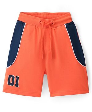 Pine Kids Terry Knit Above Knee Length  Shorts Number Print - Orange