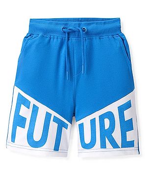 Pine Kids Cotton Terry Knit Above Knee Length Text Printed Shorts - Blue