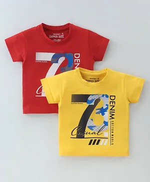 Dapper Dudes Pack Of 2 Half Sleeves 73 Number Printed Tees - Red & Yellow