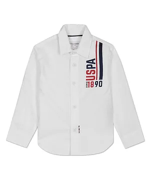 US Polo Assn Cotton Knit Full Sleeves Shirt With Text Print - White