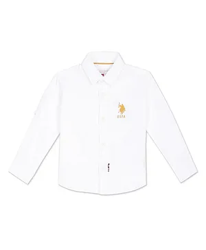 US Polo Assn Cotton Knit Full Sleeves Shirt With Logo Embroidery - White