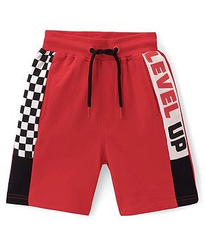 Pine Kids Terry Cotton Knit Above Knee Length Shorts Text Print - Red