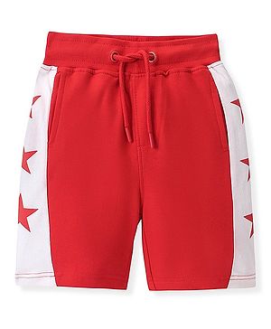 Pine Kids Cotton Terry Knit Above Knee Length Stars Printed Shorts - Red