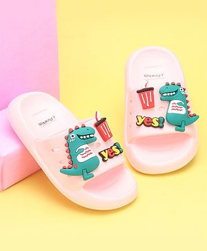 Pine Kids Flip Flops Dino Applique - Pink