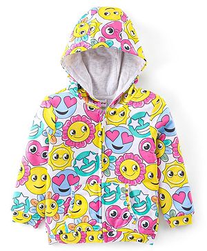 Babyhug Cotton Knit Full Sleeves Hooded Sweat Jacket with Front Zipper Floral Print - Multicolour