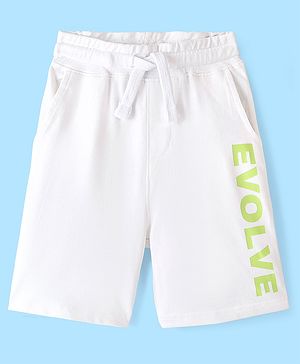 Pine Kids Terry 100% Cotton Knit Above Knee Length Shorts Text Print - Snow White