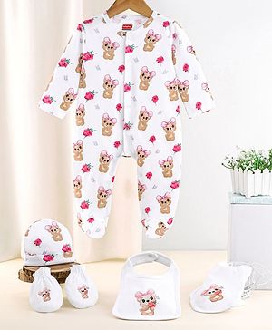 Babyhug 100 % Cotton Clothing Gift Set Animal Theme White - Pack of 5