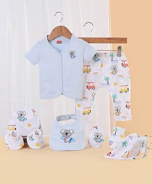 Babyhug 100 % Cotton Baby Clothing Gift Sets Animal & Vehicle Pack of 7 - Blue