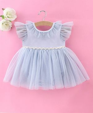 Mark & Mia Sleeveless Party Wear Frock Style Onesie Solid Colour - Blue