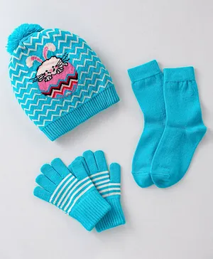 Model Set of Woolen Cap Gloves Socks Bunny Print - Diameter 13 cm (Colour May Vary)