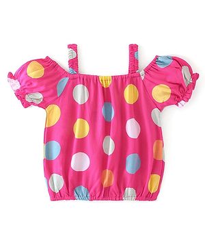 Babyhug  Rayon Woven Half Sleeves Off Shoulder  Top with Polka Dot  Print - Pink