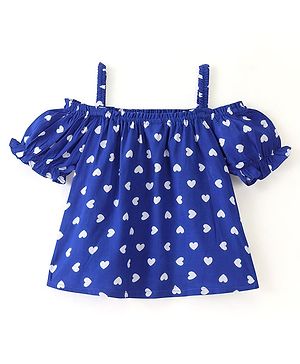Babyhug Rayon Half Sleeves Woven Top with Heart Print - Navy Blue