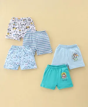 OHMS Single Jersey Knit Knee Length Striped & Animals Printed Shorts Pack of 5 - Blue