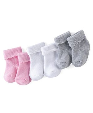 Cute Walk by Babyhug Cotton Knit Ankle Length Socks Solid Colour Pack Of 3- Multicolor