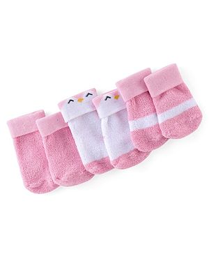 Cute Walk by Babyhug Cotton Knit Ankle Length Socks Solid & Stripe Design Pack Of 3- Pink & White