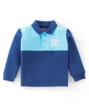 Babyhug 100% Cotton Knit Full Sleeves T-Shirt Cut & Sew with Text Graphics Print - Navy Blue & Blue